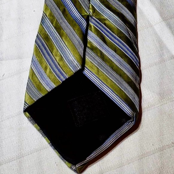 NICOLE MILLER NEW YORK designer Men's tie,  All Silk Green Blue Striped Pattern - Picture 4 of 14